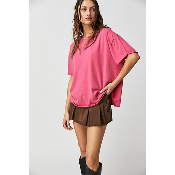 Free People Beach Oversized Boxy Fit Tee Size Medium Coral - Picture 5 of 9
